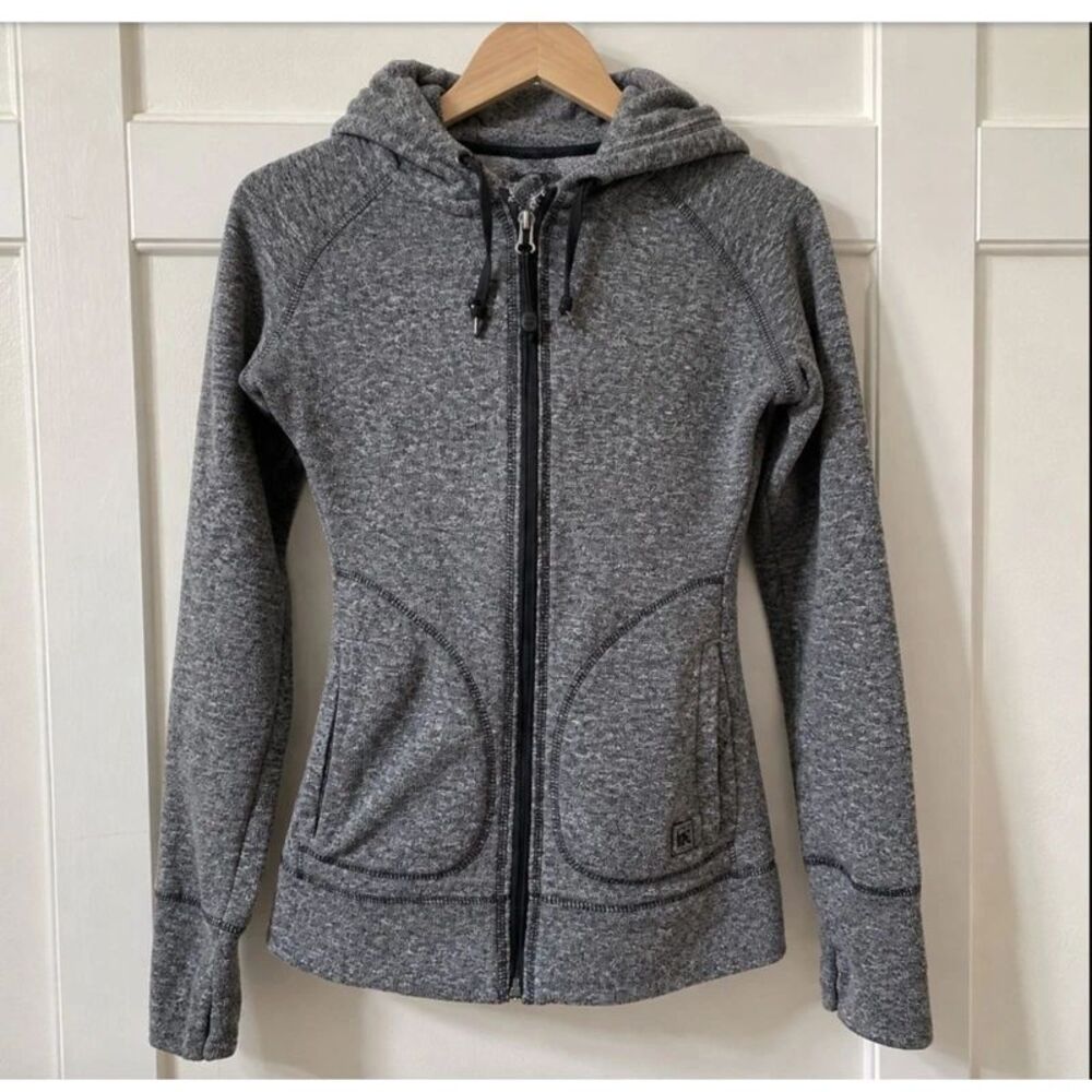 REI Women XXS Gray Heather Full Zip Hoodie Thumbholes Athletic Running Jacket